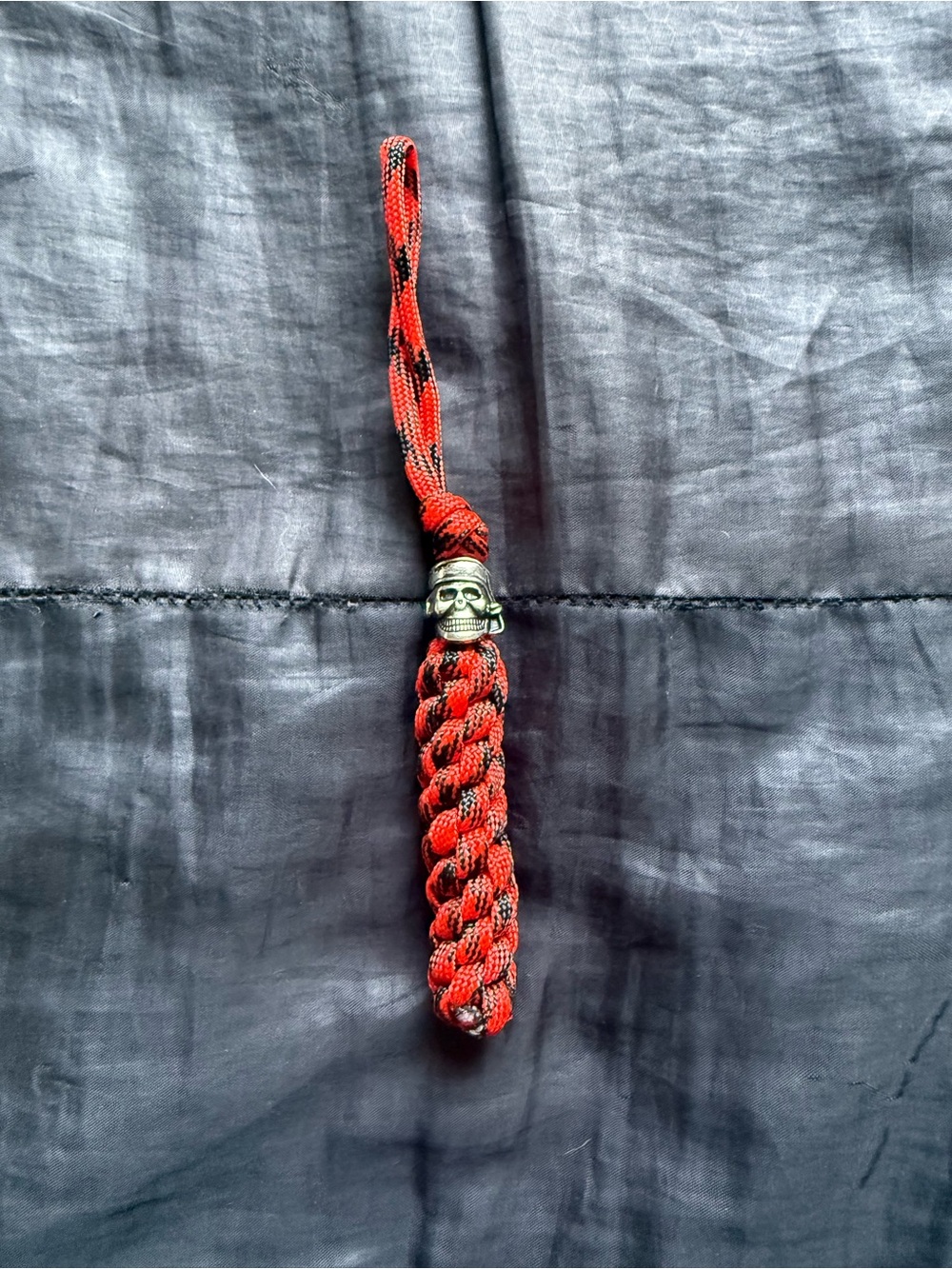 Red Braided Knife Paracord Lanyard with Skull Accent